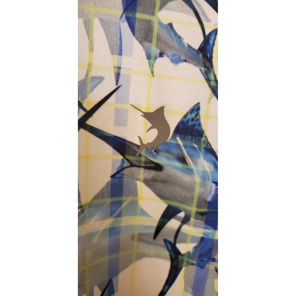 Reel Legends Fishing Shirt L Tarpon Print on Plaid White Blue Green Long Sleeve - Picture 3 of 7